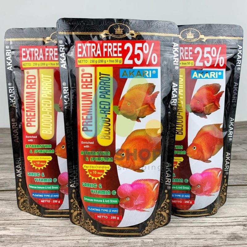 Akari Premium Red Blood Red 250gr Parrot Pelet Parrot Louhan Oscar