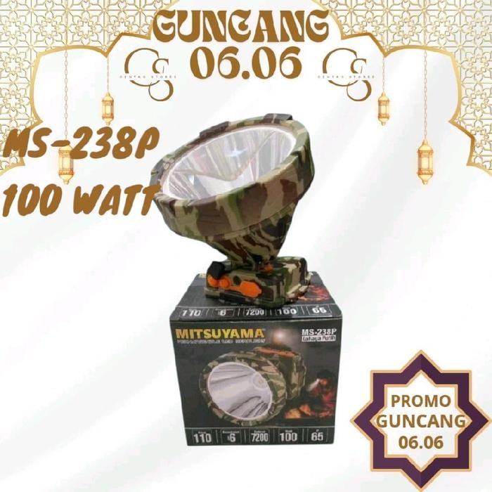 SENTER KEPALA MITSUYAMA ARMY 100WATT 7200mAh CAHAYA PUTIH MS-238P