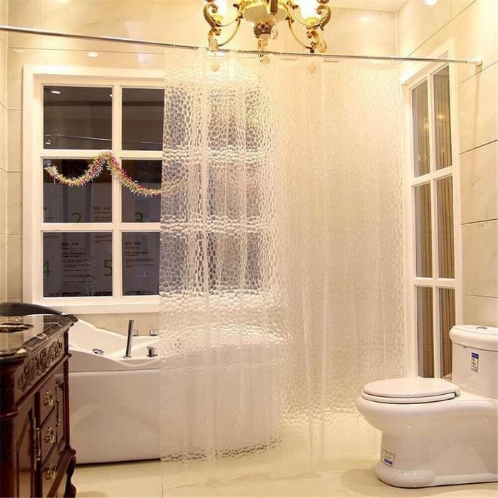 Vixplorn 3D Tirai Mandi Tirai Kamar Mandi/Tirai Kamar Mandi Dan Tiangnya Curtain Kamar Mandi Anti