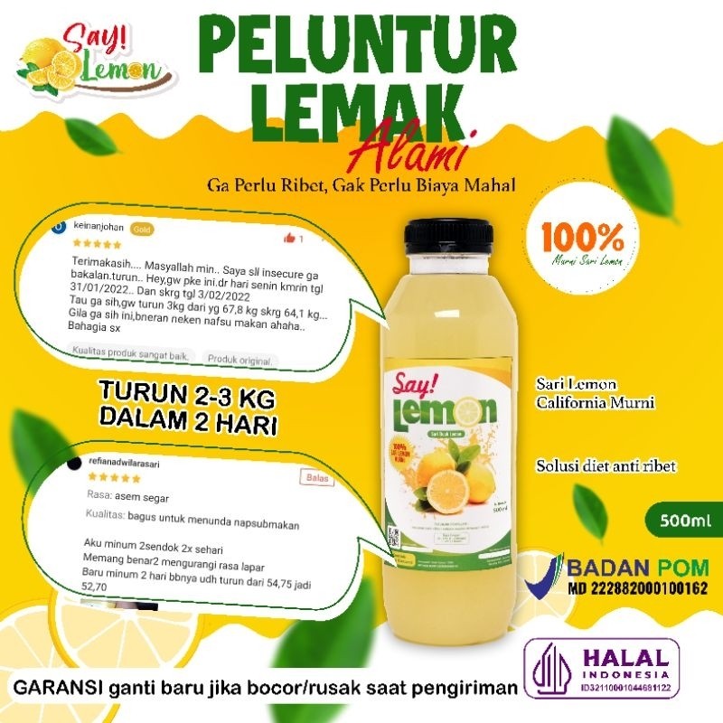 

Say Lemon 500ml BPOM & Halal Sari Lemon Jus Lemon Asli Original 100% Murni Fresh Segar Menyehatkan