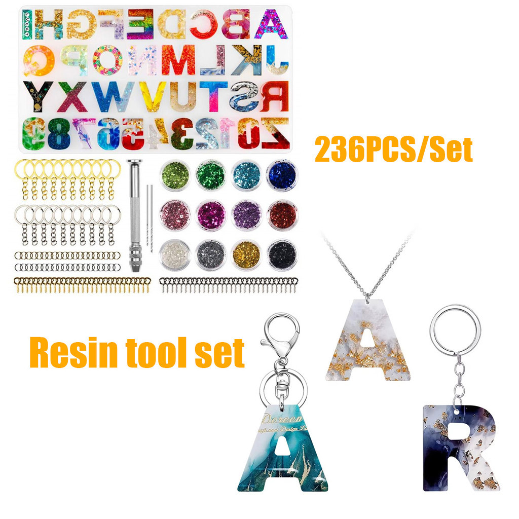 

Meriyah Storee - 236pcs Cetakan ResinGantungan Knci Huruf Cetakan Resin Alfabet Bandul Liontin