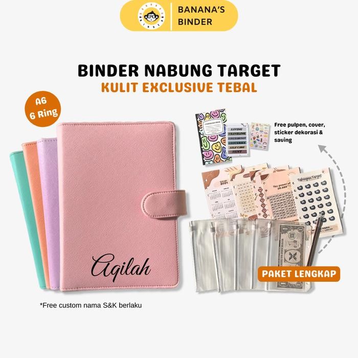 

Terlaris- Binder Nabung Tracker A6 Free Custome Nama Paket Kombo Warna Polos Special A6 6 Ring Paper