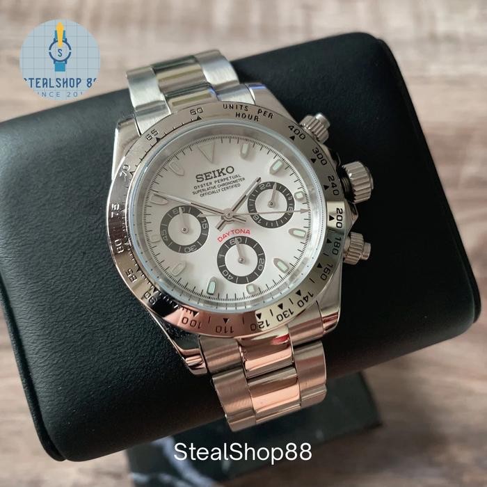 Seiko Daytona White Stainless Chrono Vk63