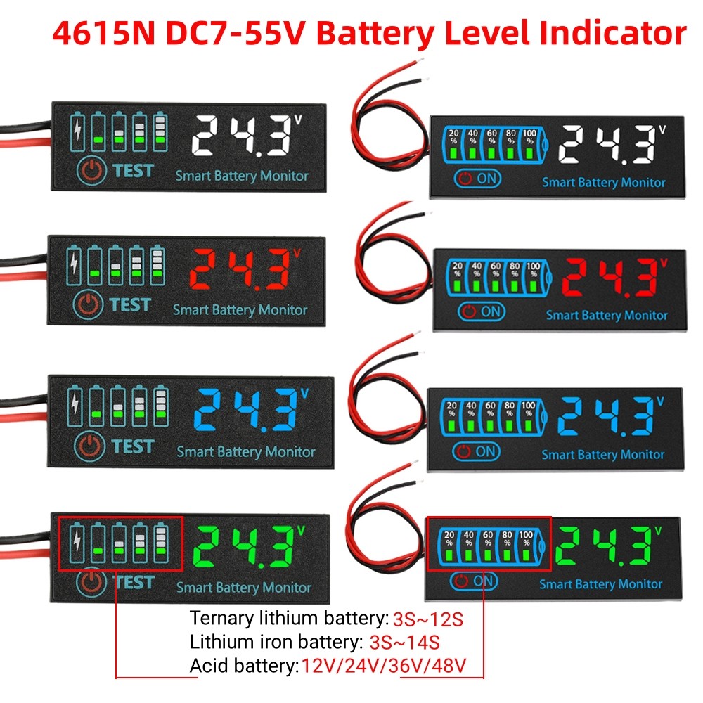 12V/24V/36V/48V Battery Charge Indicator Board 18650 Li-Ion Lipo Lithium Battery Level Indicator