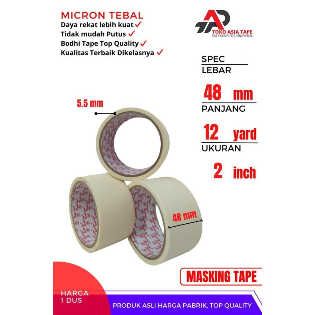 

Neosign - Masking Tape / Lakban Kertas 48Mm X 12Yard Bodhi Tape 1 Dus Gojek/Grab