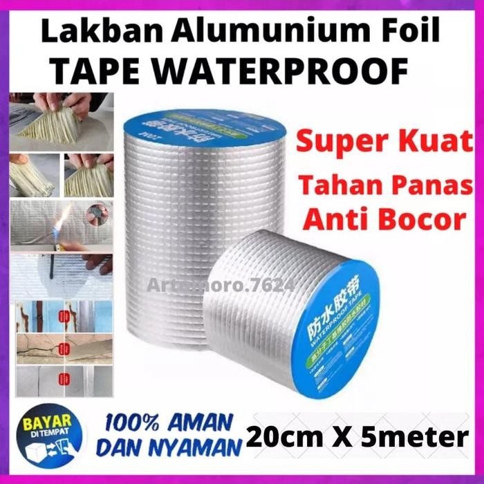 

BISA COD Termurah 20CM X 5meter .Lakban Anti Bocor Anti Air Alumunium Foil Butyl Tahan Panas