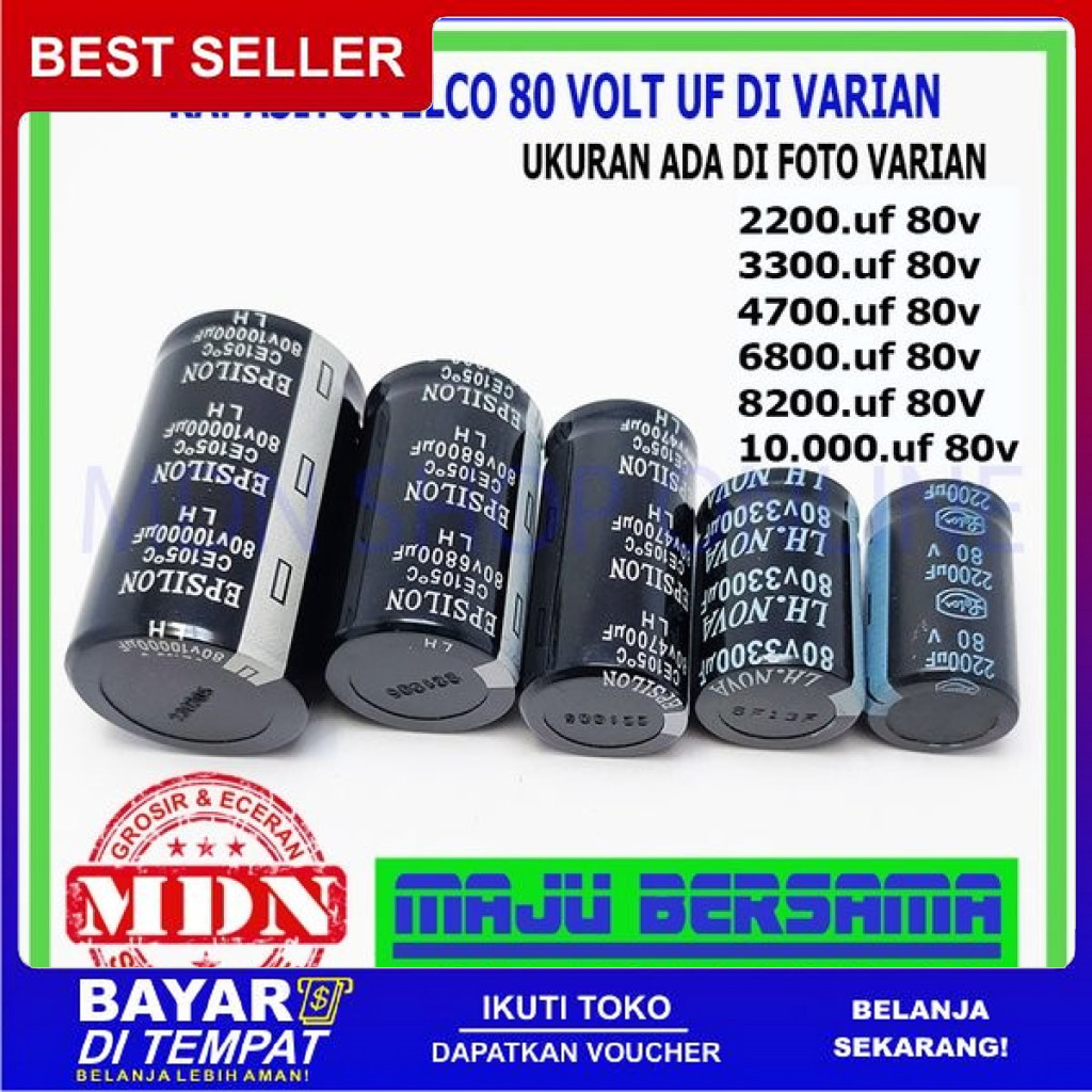FREE ONGKIR KAPASITOR ELCO 2200UF 3300UF 4700UF 6800UF 8200UF 10000UF 80V BISA COD
