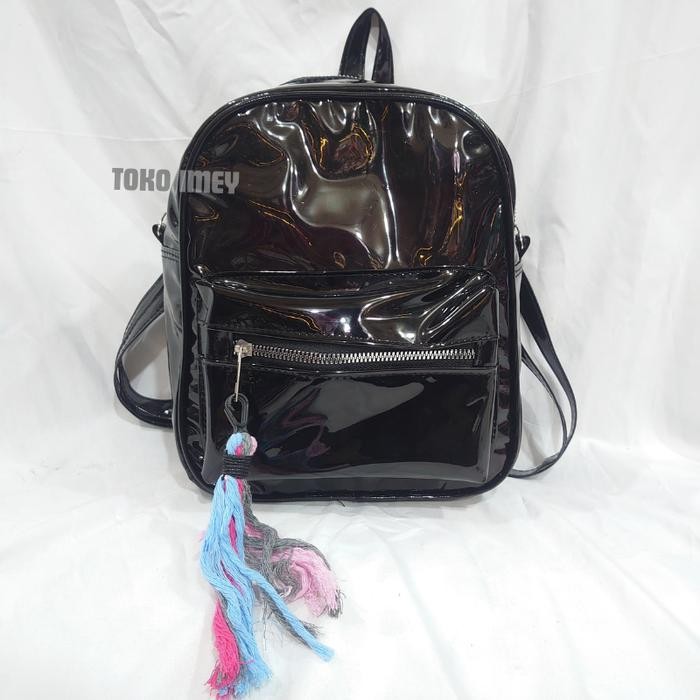 Tas Ransel Wanita Mini Aesthetic Transparant Korean Style Mona Mika Pvc Hitam Polos Backpack