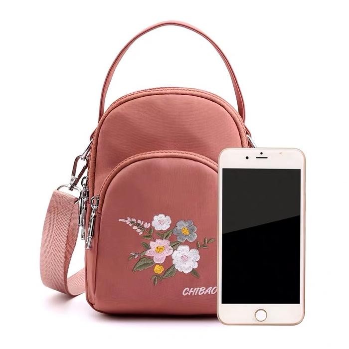 Tas Wanita Import Jinjing dan Selempang CHIBAO Mini CB8186 8186 Y332 Bordir Bunga Parasut Super nur