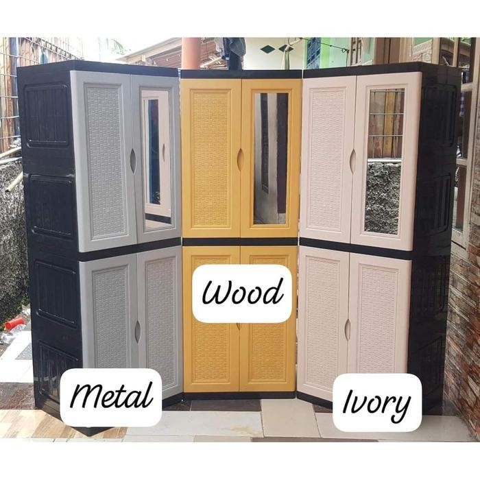 sukam LEMARI PLASTIK 4 SUSUN LONG KACA LEMARI BAJU FAWSLINE LEMARI PAKAIAN