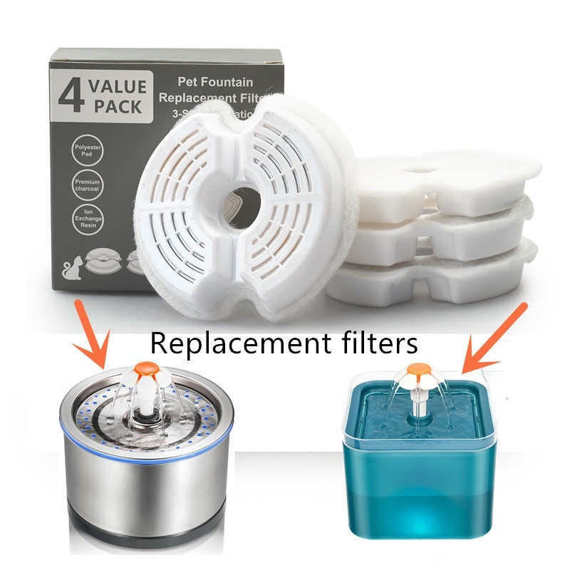 Filter dan Busa Pengganti Karbon Air Mancur untuk Air Mancur Minum Kucing Baja Tahan Karat 304 4 Pak