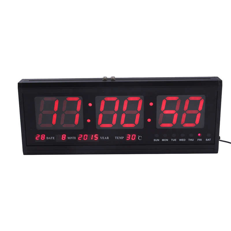 HT4819SM-1, Jam Dinding Aloi Aluminium Digital LED Kalender Jam Dinding Suhu Jam Dinding Steker UE 1