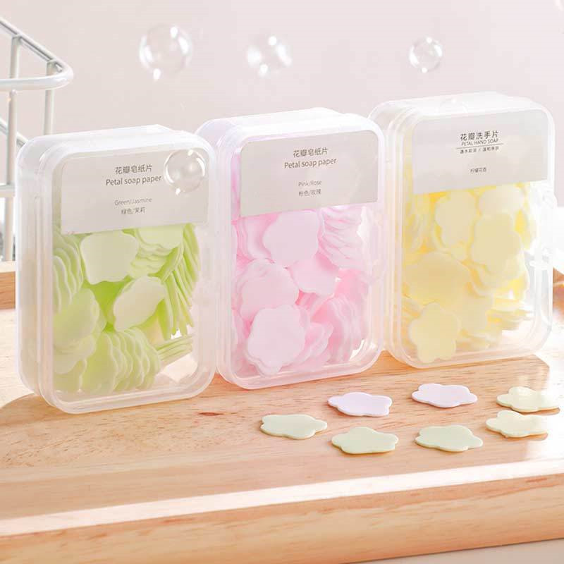 100 Buah/Boks Kertas Sabun Kelopak Sabun Desinfektan Sekali Pakai Perjalanan Lembar Irisan Beraroma 