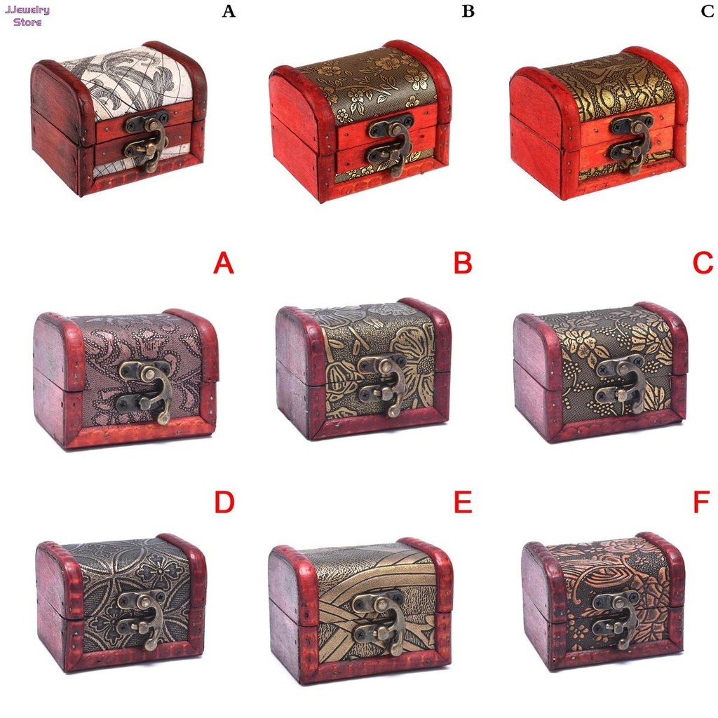 1x Kotak Penyimpanan Peti Harta Karun Kayu Mini Antik Kotak Organizer Perhiasan Kotak Hadiah Kotak P