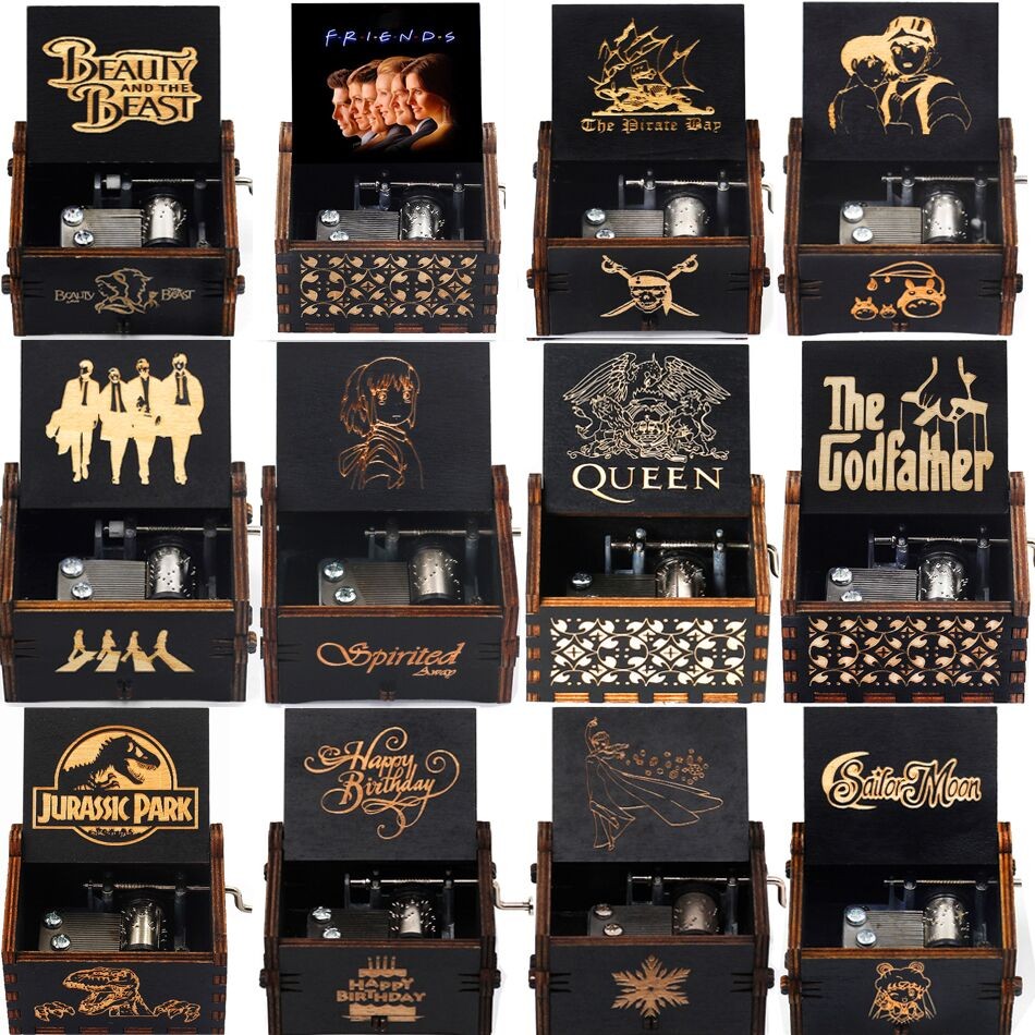 Drop Shipping Kotak Musik Kayu Hitam Jurassic Park Caja Musik Queen Totoro Kotak Musik Kayu Putar Ta