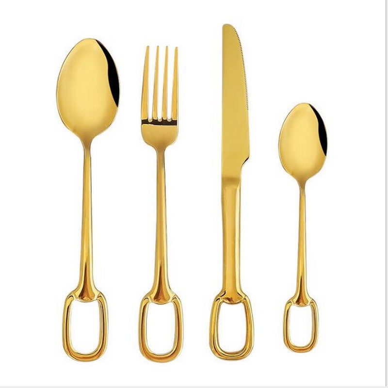 4 Buah/Set Set Peralatan Makan Barat Lubang Gantung Baja Tahan Karat Nordic Sendok Garpu Pisau Berla