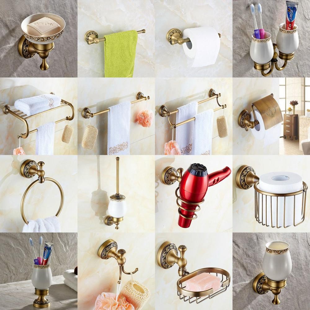 Kuningan Antik Ukiran Kamar Mandi Aksesoris Set Mandi Peralatan Handuk Sabun Cuci Piring Kertas Toil