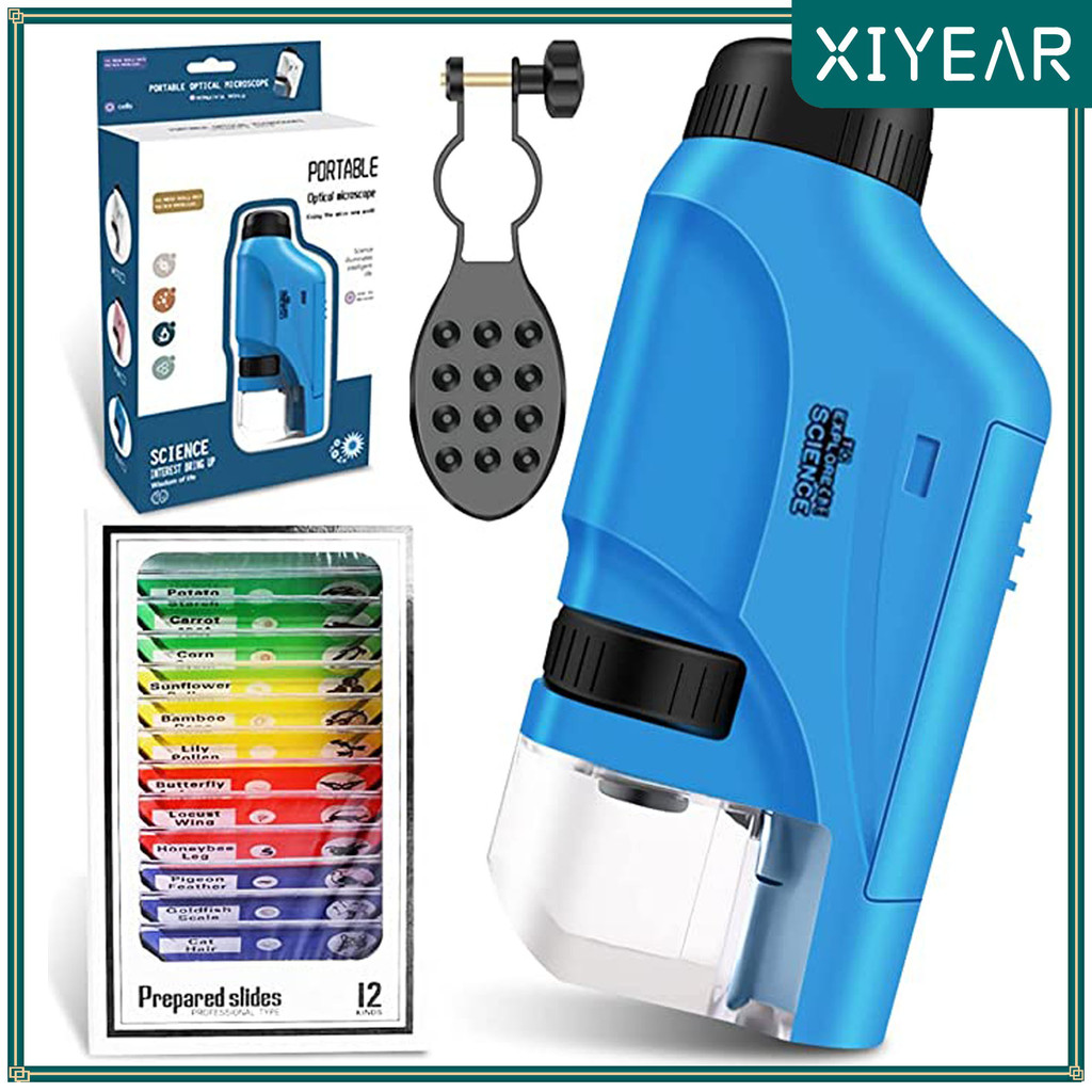 Kit Mikroskop Saku Mini 60-120X Mikroskop Genggam Lab dengan Lampu LED Mikroskop Sains Anak Bertenag