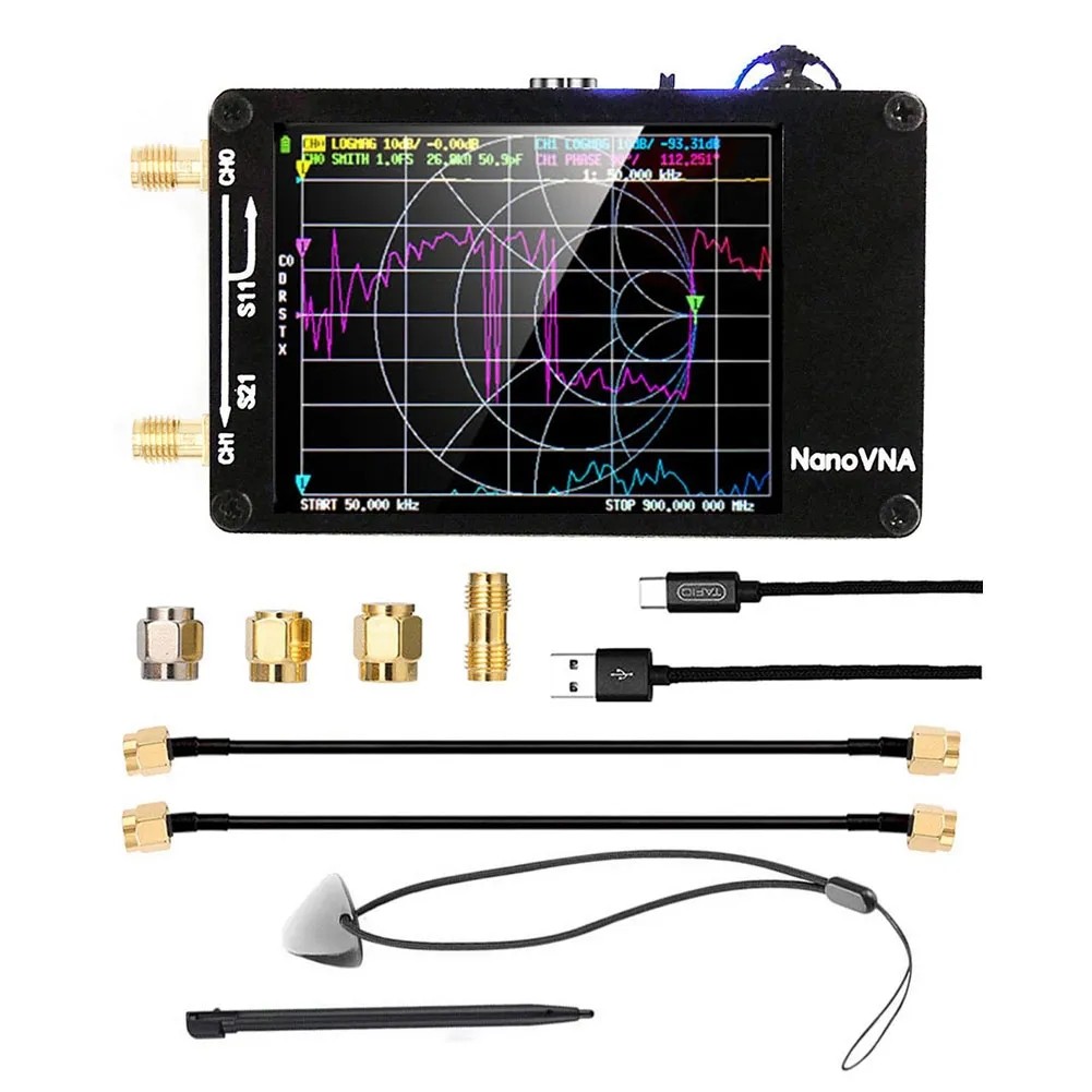 NanoVNA Vector Network Antena Analyzer 50KHz-1.5GHz MF HF VHF UHF dengan Slot Kartu SD Hingga 32G Me
