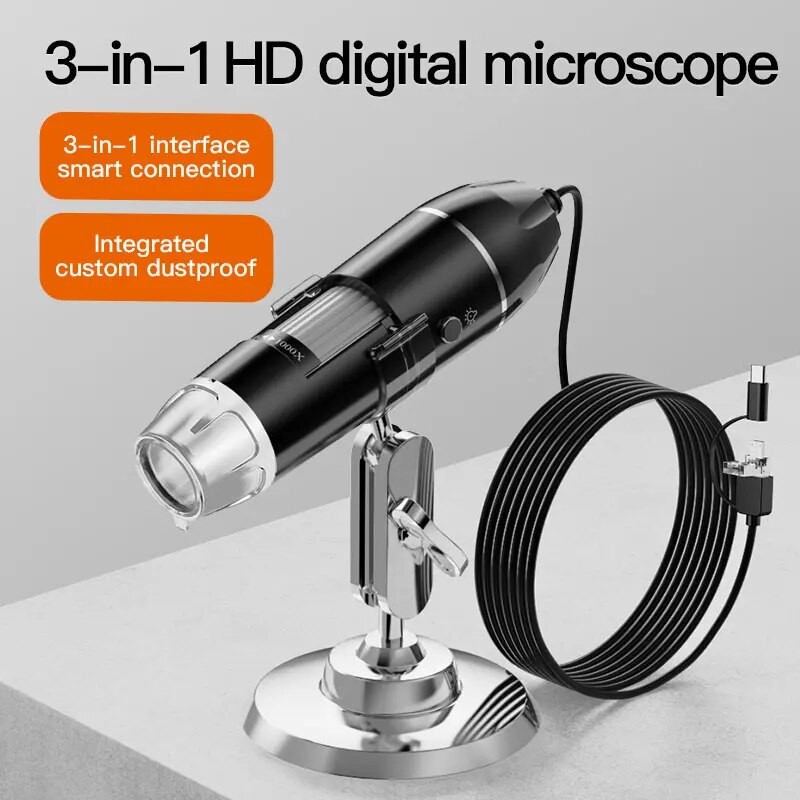 Kamera Mikroskop Digital 1600X 3in 1 Mikroskop Elektronik Portabel untuk Kaca Pembesar LED Penyolder