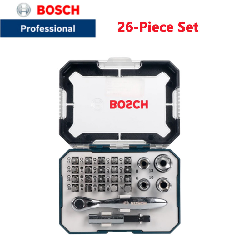 Mata Bor Bosch Set Obeng 26 Buah Bor Logam untuk Obeng Listrik Obeng Kunci Pas Ratchet