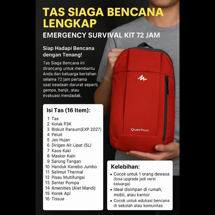 Terbaru Tas Siaga Bencana EMERGENCY BAG / Survival Kit First Aid Kit P3K / Outdoor