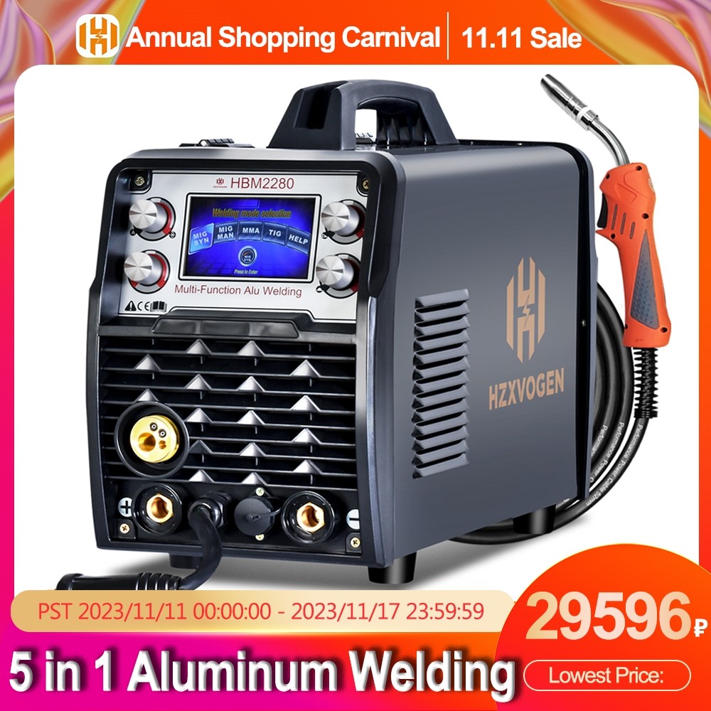 HZXVOGEN 5 In 1 Tanpa Gas/Gas MIG ARC/MMA Tig HBM2280 Alat Mesin Las Semi-otomatis Sinergi Aluminium