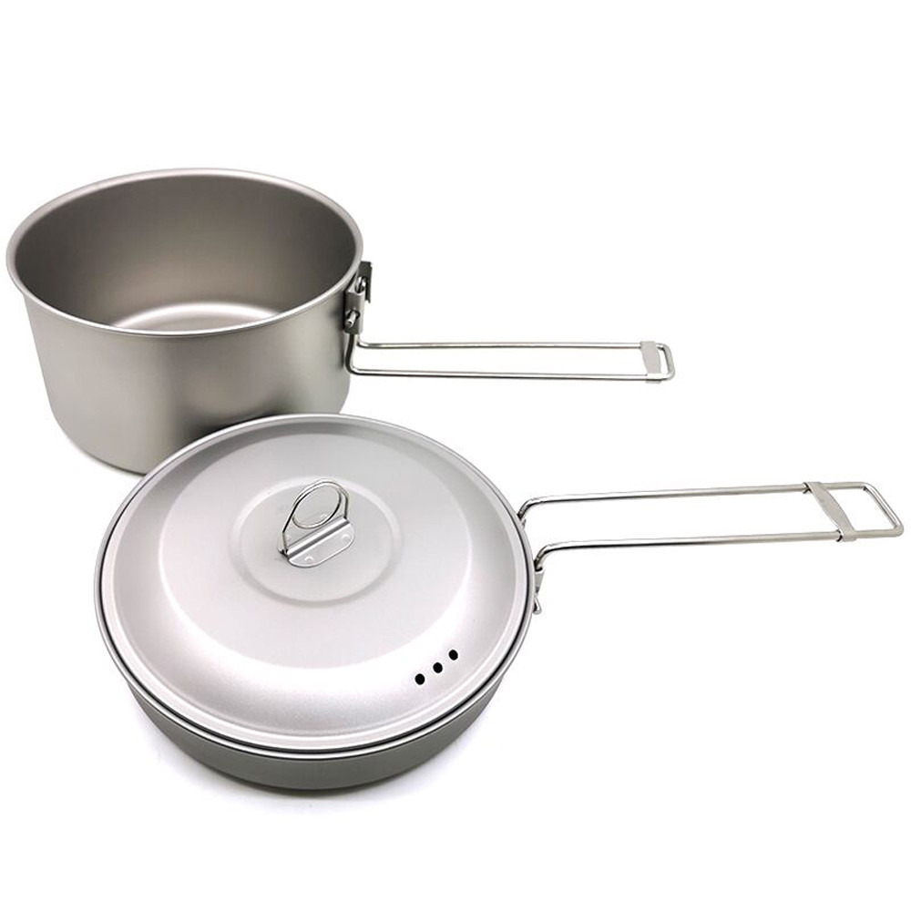 Outdoor Camping Titanium Pot and Pan Camping Cookware Set Outdoor Cooking Tableware for Backpacking 