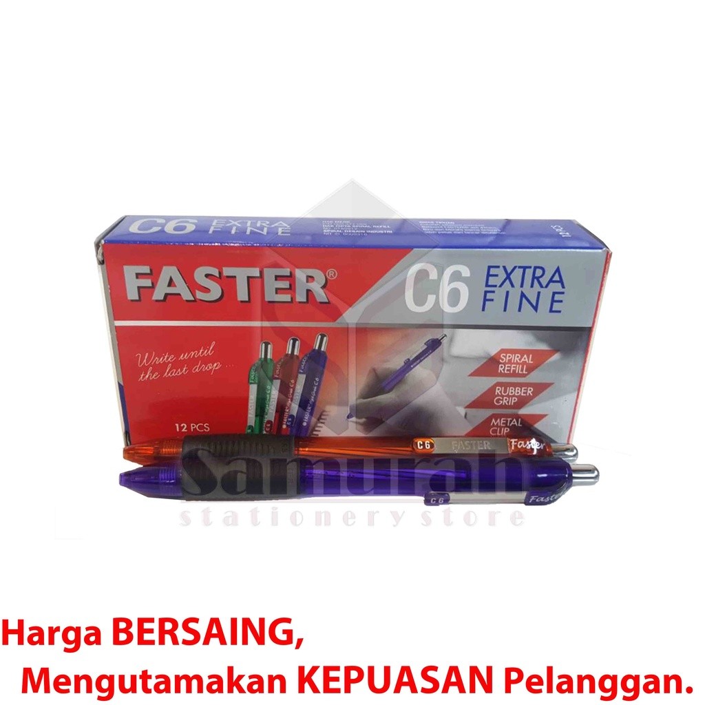 

Ballpoint FASTER C6 Extra Fine Point 0.7 mm / Pulpen Cetek C 6 isi 12 Pcs / Pen Pencet Warna Hitam -