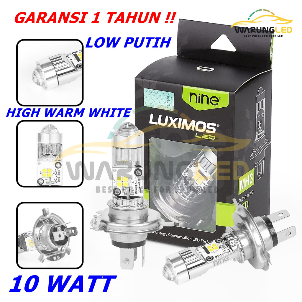Lampu LED Motor CBR Verza Vixion H4 9Nine Luximos MH 3 Dekat Putih, Jauh Putih Kuning 10 Watt