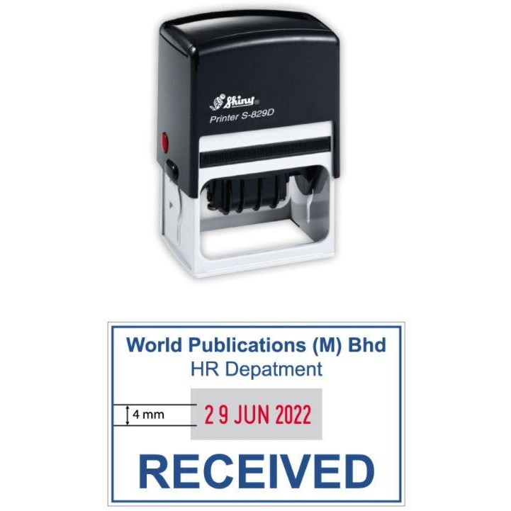 

Tkj - Stempel Shiny S 829D Tanggal Otomatis Custom Text / Dater Otomatis