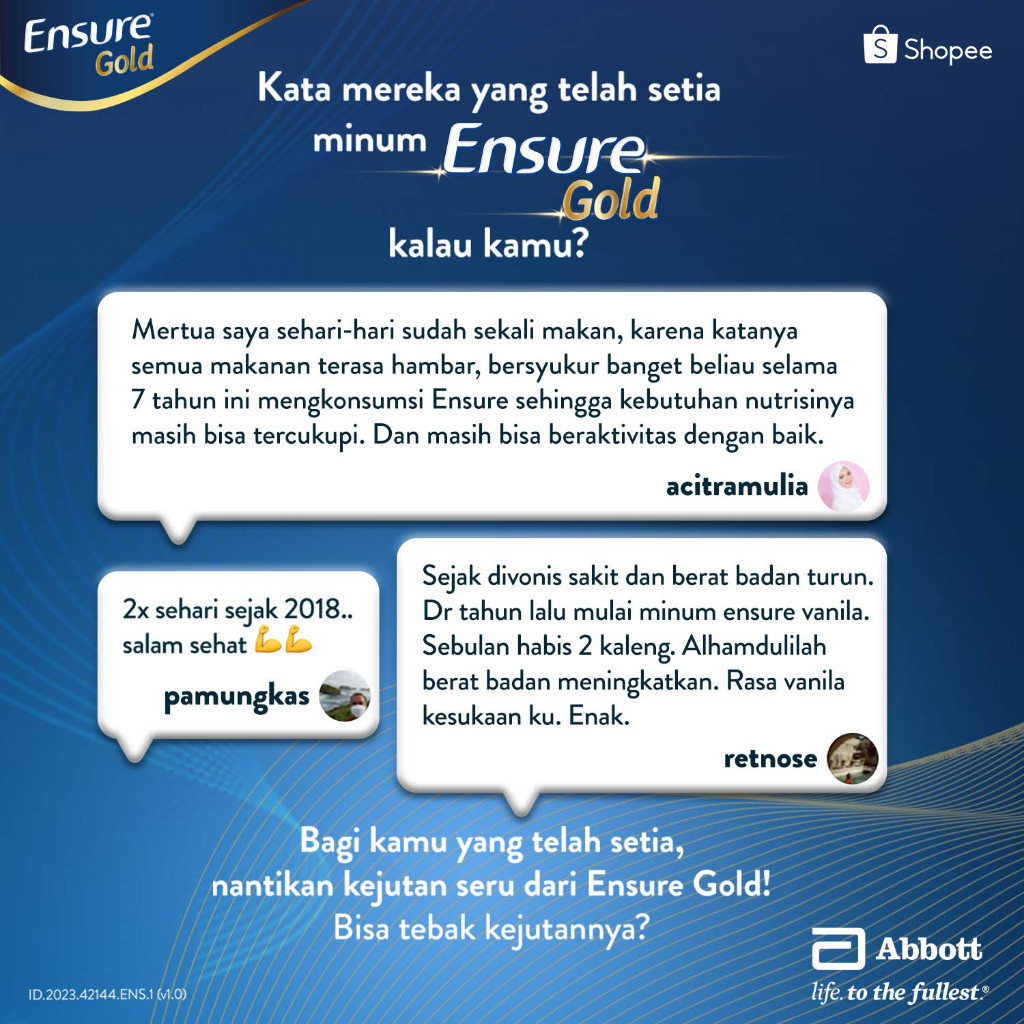 

Ensure Gold HMB Vanila 800 g - Nutrisi Dewasa Rendah Laktosa - 5 pcs