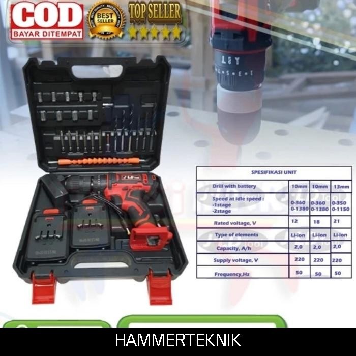 Jld Bor Baterai 36V Set-Cordless Drill 36V Set 2 Baterai-Jld