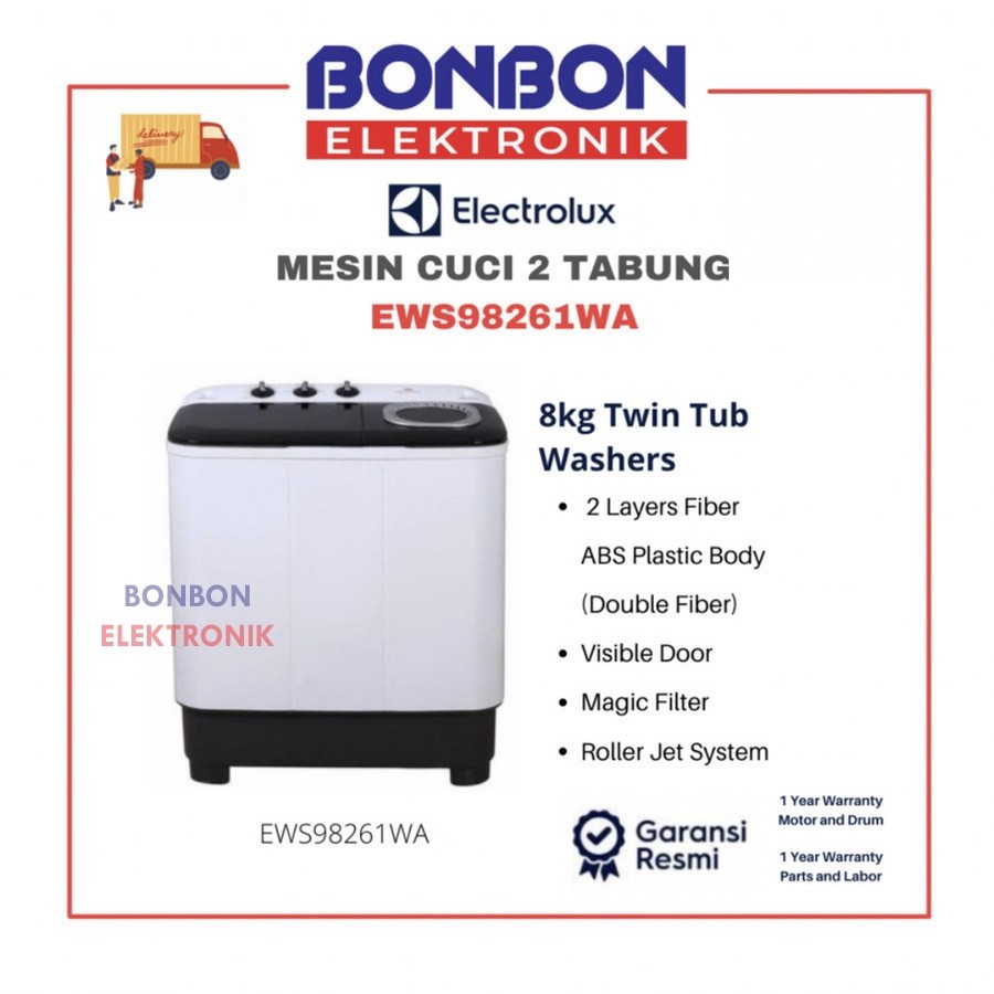 Electrolux Mesin Cuci 2 Tabung 8KG EWS98261WA / EWS 98261 WA / 98261WA