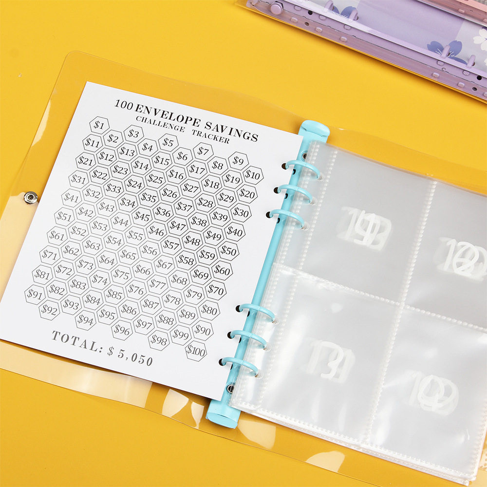 

Sharkbang Sakura Loose Leaf 100 Envelope Challenge Notebook, 25 Sheets Number Sleeves, Binder