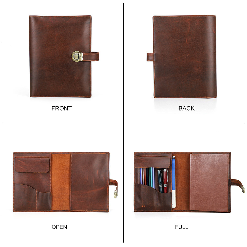

Luxury Retro Genuine Leather Notebook A5 Cover Case With Pen Holder Metal Buckle Journal Office