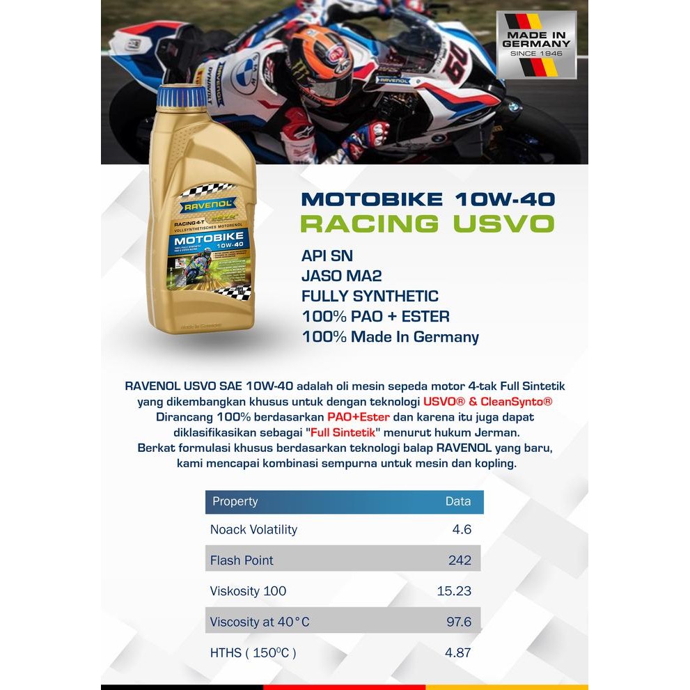 Terlaris Ravenol Racing 4-T Motobike Sae 10W-40 ( Usvo ) Ongkir Termurah