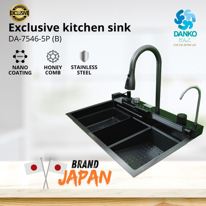 Kitchen Sink Stainless Piano Hitam Gold Bak Cuci Piring Stainless 1 2 Lubang Jumbo Modern Wastafel