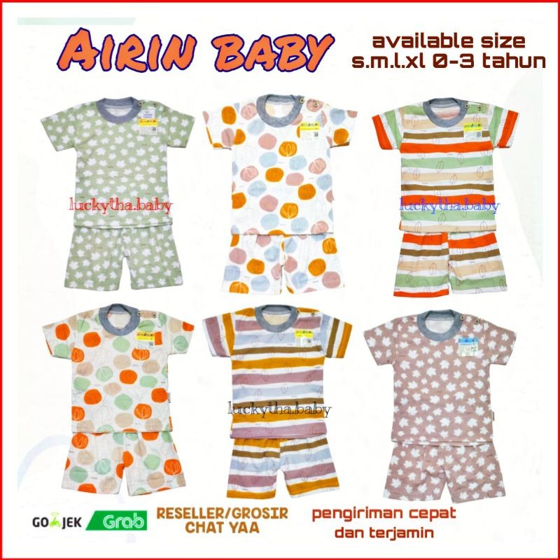 Promo Airin Baby- Setelan Pendek Anak Laki-Laki Dan Perempuan Airin Motif Salur,Polkadot,Leav Airin
