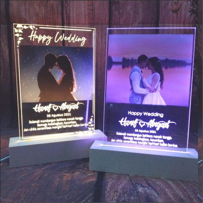PREMIUM Lampu Tidur Foto Kado Pernikahan Hadiah Wedding 3D LED Akrilik CUSTOM