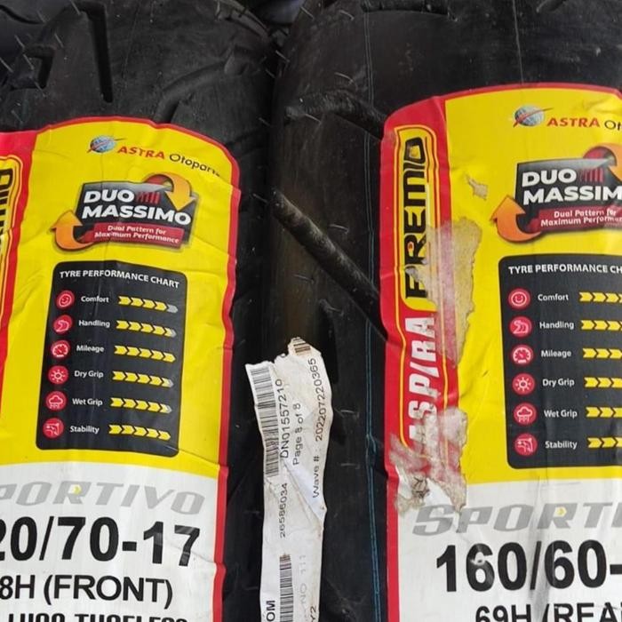 PREMIUM Paket Ban luar Aspira Premio Sportivo 120 70 17 dan 160 60 17 Tubeless FREE PENTIL