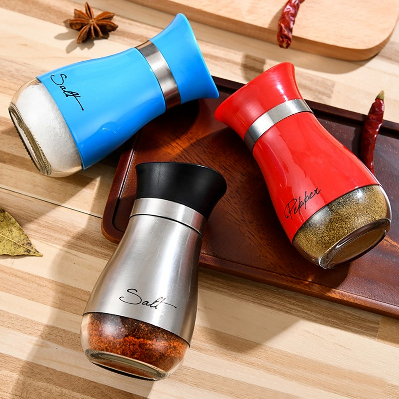 Stainless Steel Seasoning Shaker Salt and Pepper Glass Bottom Spice Dispenser Pepper Shaker Seasonin