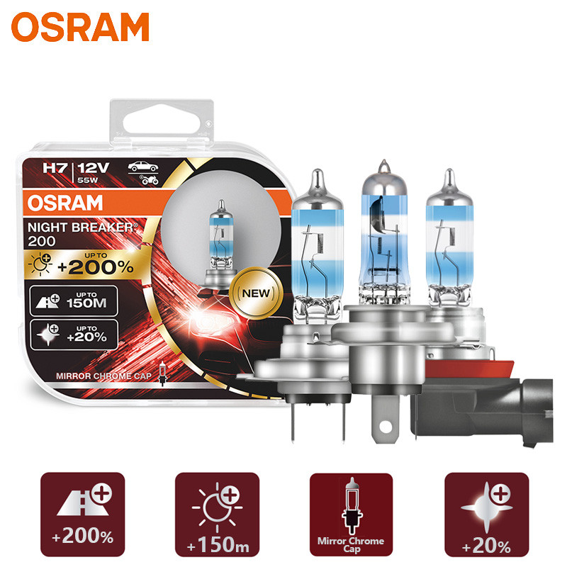 2X OSRAM Gen Baru H4 H7 H11 Night Breaker 200 Lampu Depan Mobil Halogen + 200% Lampu Mobil Asli Tera