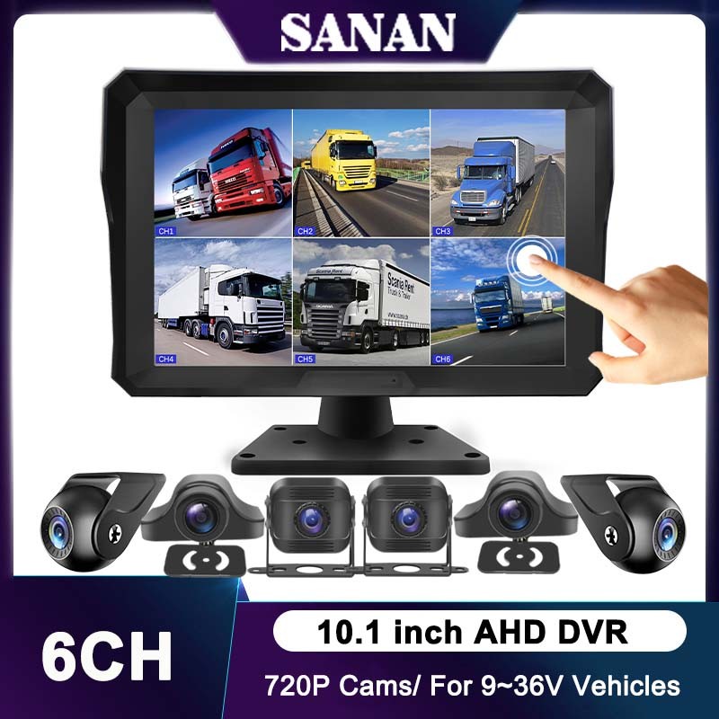 10.1 Inci 6 Saluran Kendaraan AHD DVR Sistem Layar Sentuh Monitor Parkir Mundur Truk Van 6CH Kit Kam