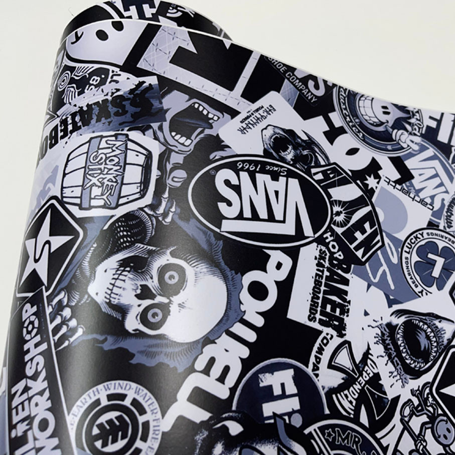 Stiker Tengkorak Grafiti Hitam Putih Stiker Camo Film Vinil Bom Stiker Kap Atap Cermin Sepeda Motor 