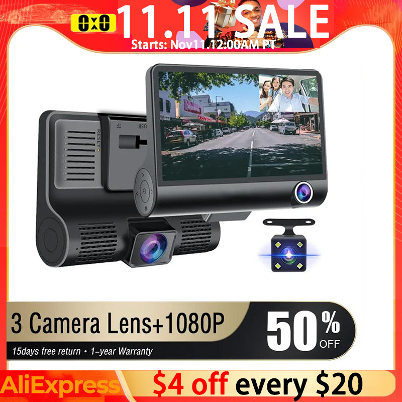 DVR Mobil 3 Kamera 4.0 Inci Kamera Dasbor Perekam Video Mobil Registrator Otomatis Kamera Dasbor Dvr