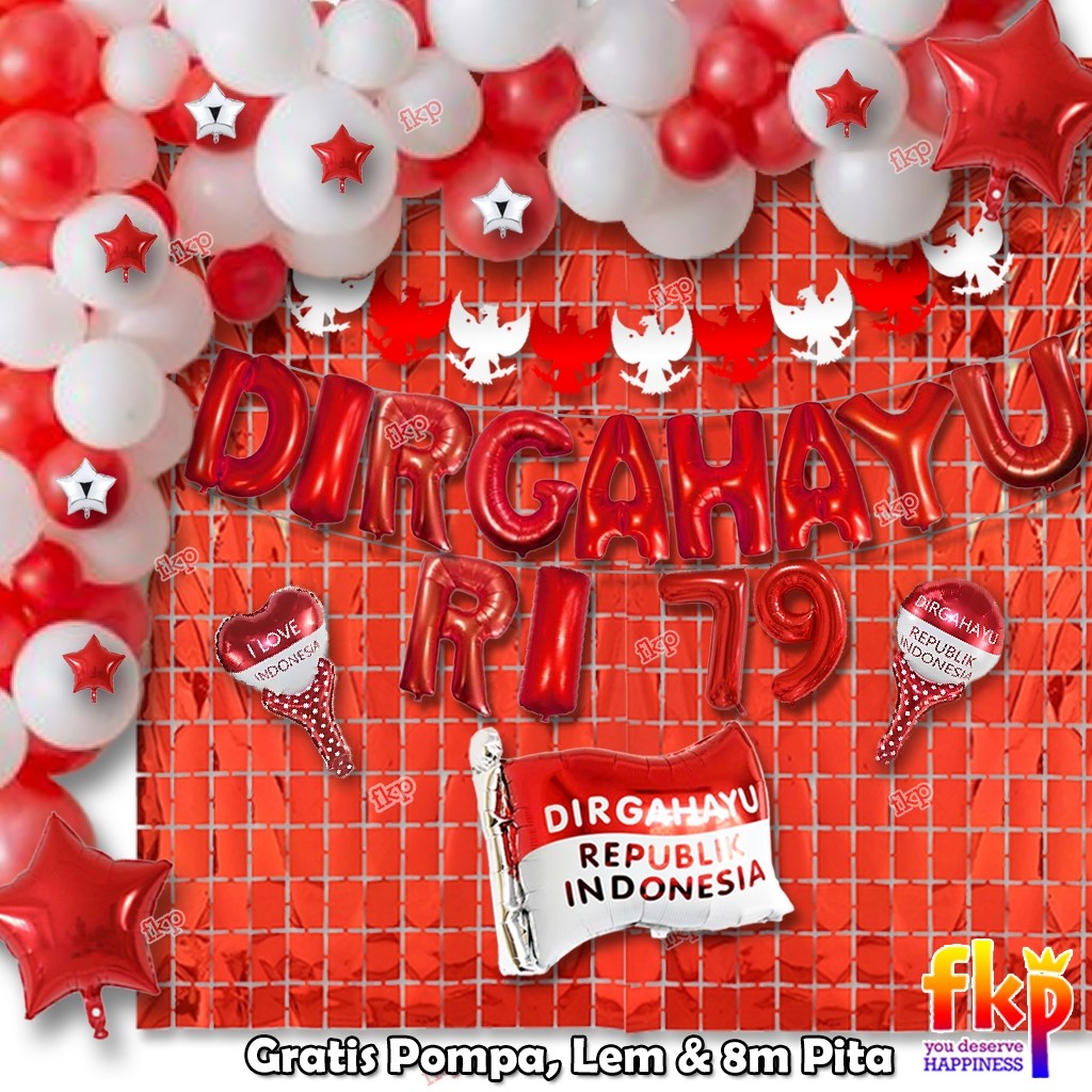 FUN KIDS PARTY Paket Dekorasi Dirgahayu Garland Balon HUT RI / Paket Menyambut Hari Kemerdekaan