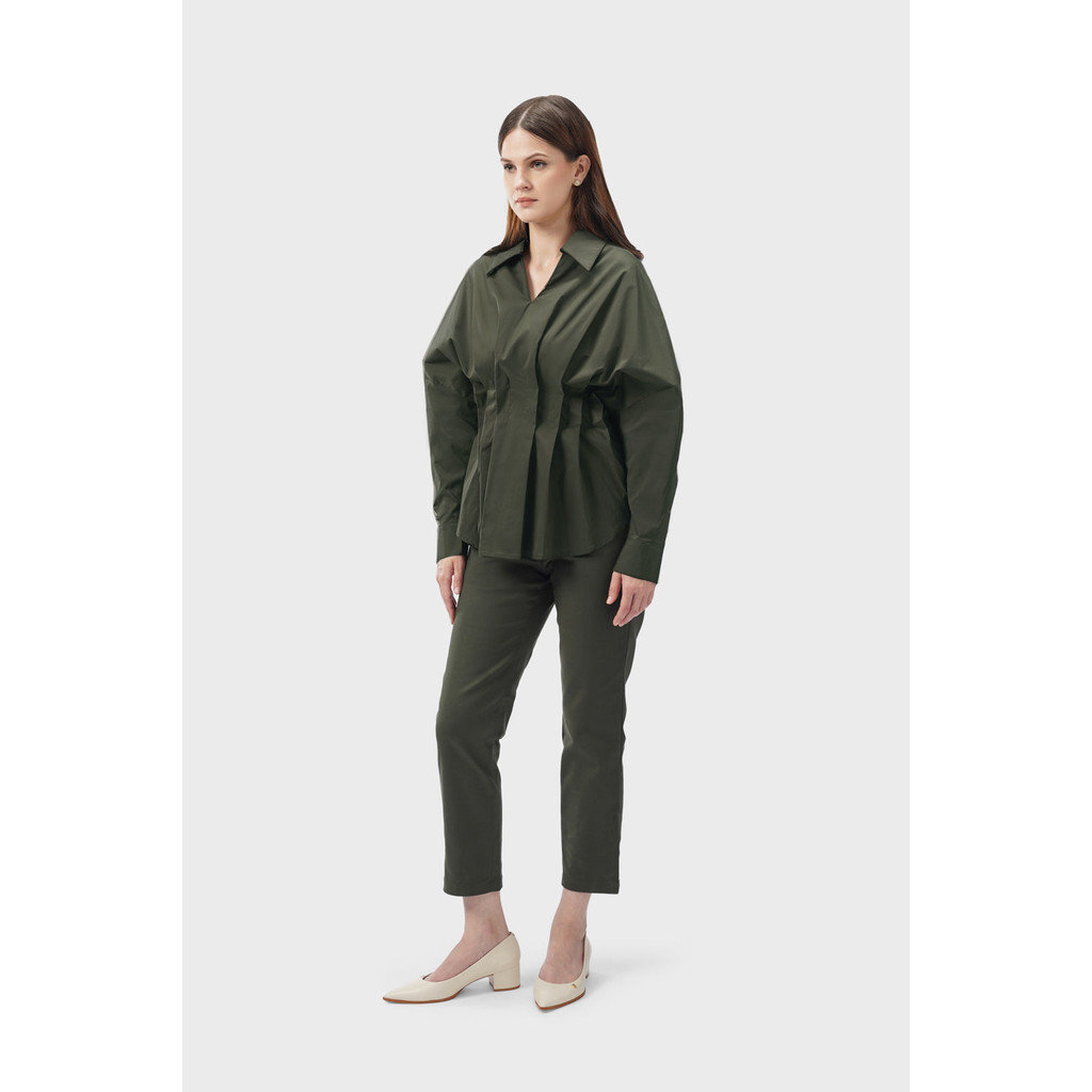 Benang Jarum - Shirley Pleats Blouse - Dark Olive