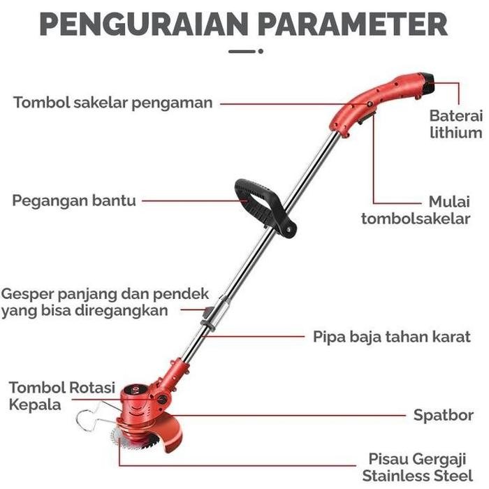 Midoli Mesin potong rumput electric Cordless Lawn mower battery 12 V Kode 1366