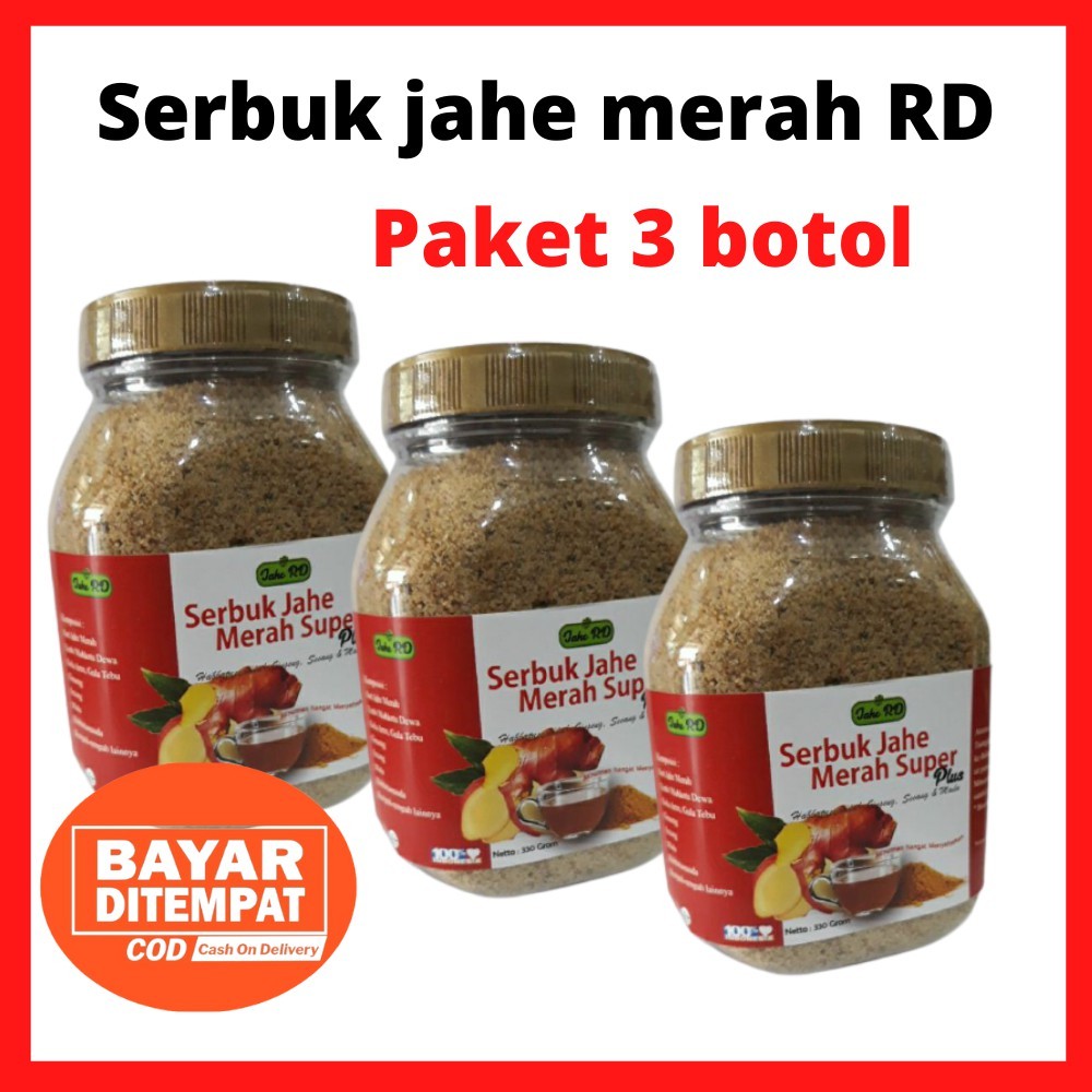 

RATU Paket Serbuk Jahe Merah Super Plus Rd 1 Paket Isi 3 Botol Menghangatkan Badan Dan Mengatasi